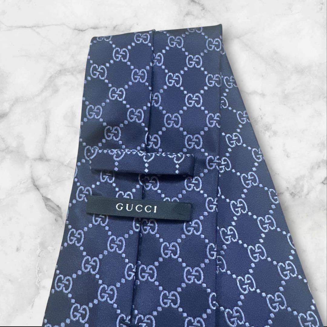 【未使用に近い】GUCCI ネクタイ　ggマーモント　gg柄　ネイビー