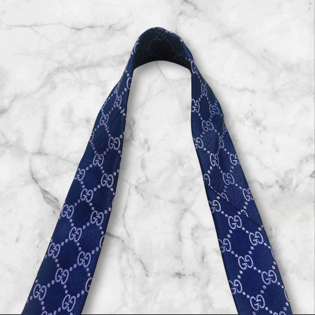 【未使用に近い】GUCCI ネクタイ　ggマーモント　gg柄　ネイビー