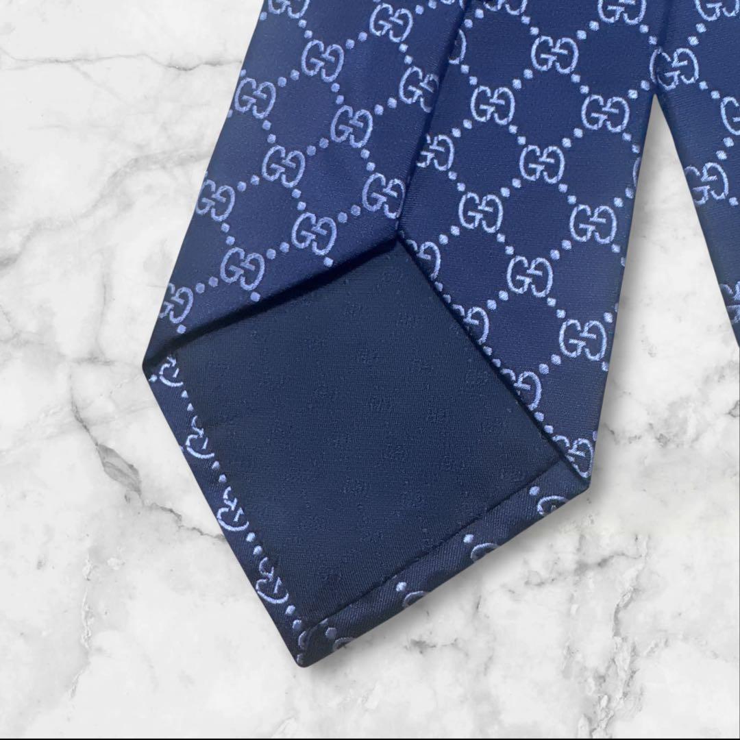 【未使用に近い】GUCCI ネクタイ　ggマーモント　gg柄　ネイビー