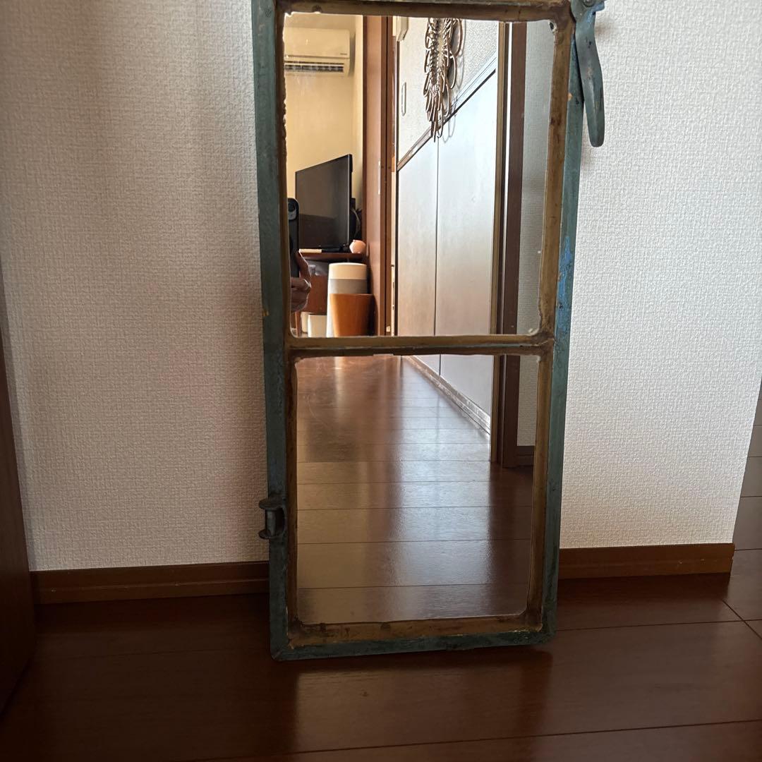 レトロ風スタンドミラー 青緑色