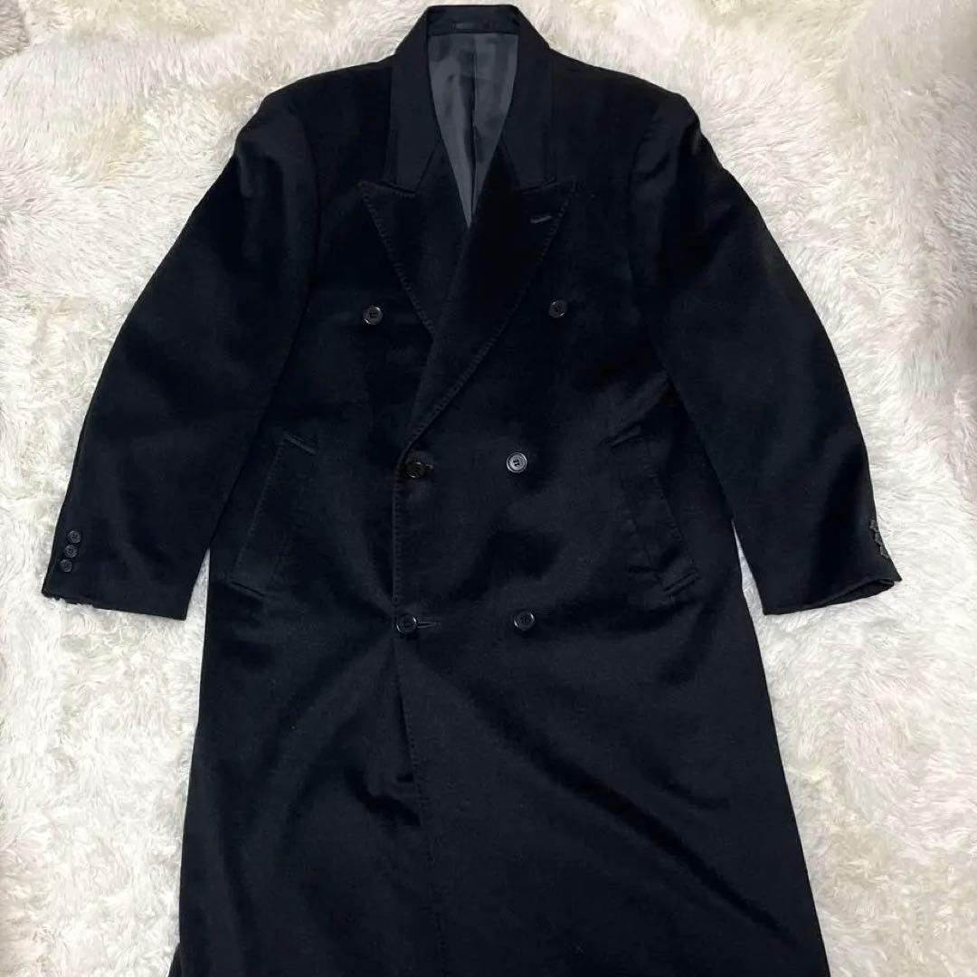 極上✨カシミヤ100% ダブルチェスターコート 黒 XL 115cm 超ロング丈
