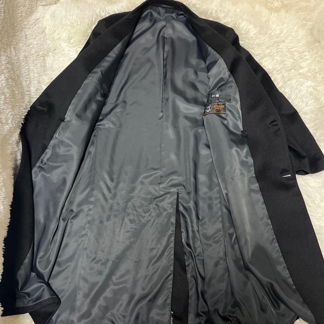極上✨カシミヤ100% ダブルチェスターコート 黒 XL 115cm 超ロング丈