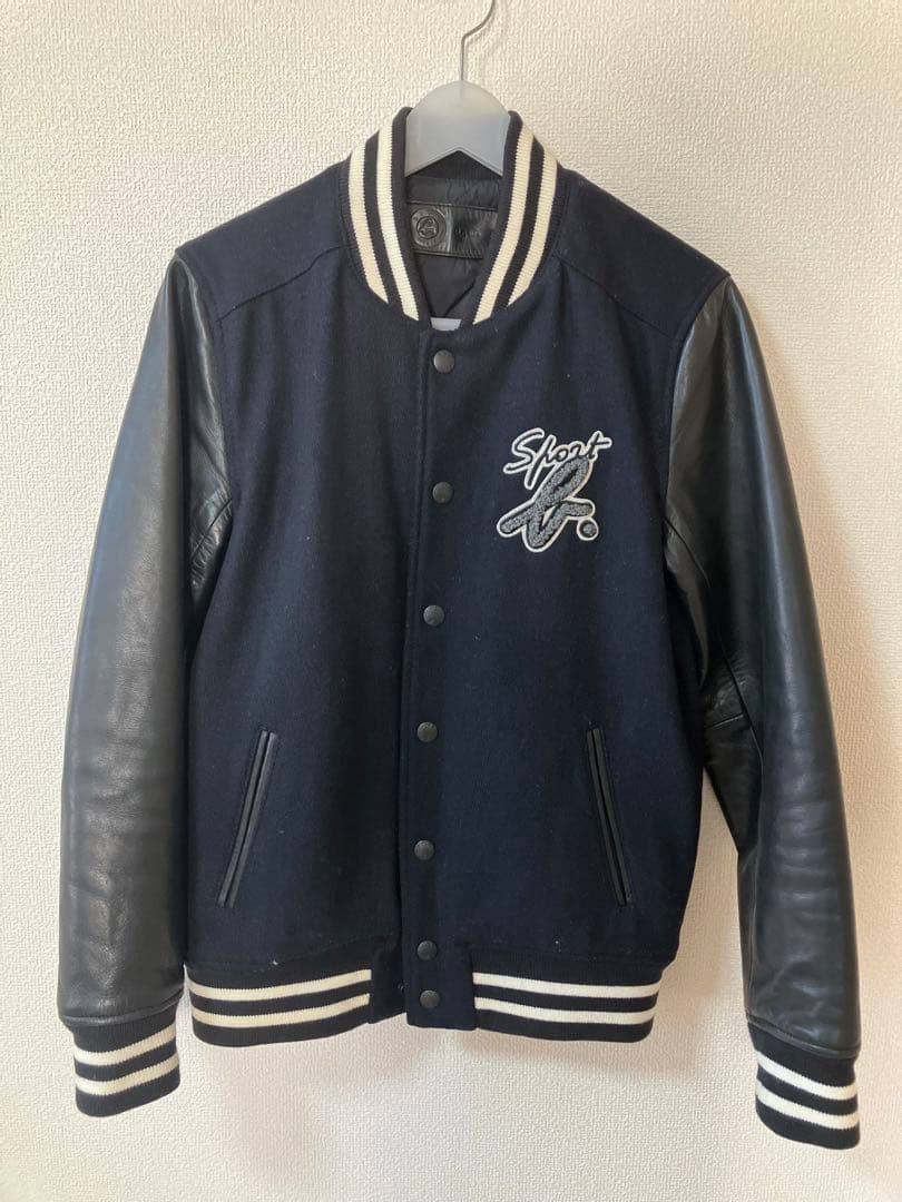 agnes b. SPORT スタジャン ウール レザー 切替 ネイビー