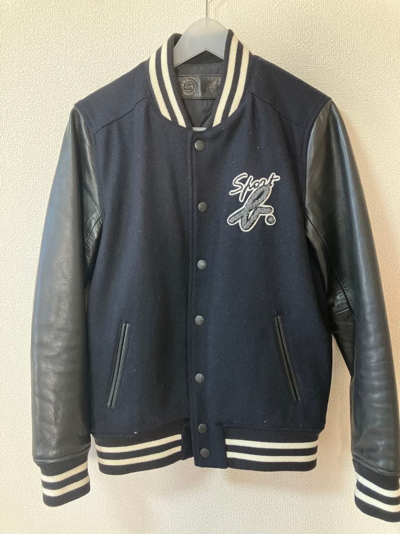 agnes b. SPORT スタジャン ウール レザー 切替 ネイビー