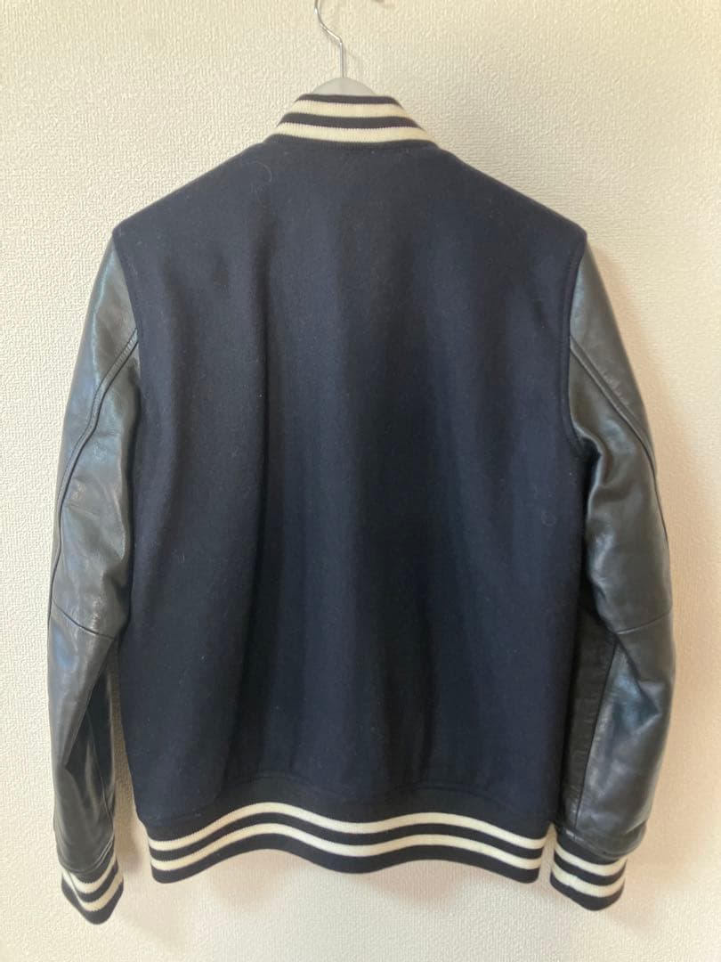 agnes b. SPORT スタジャン ウール レザー 切替 ネイビー