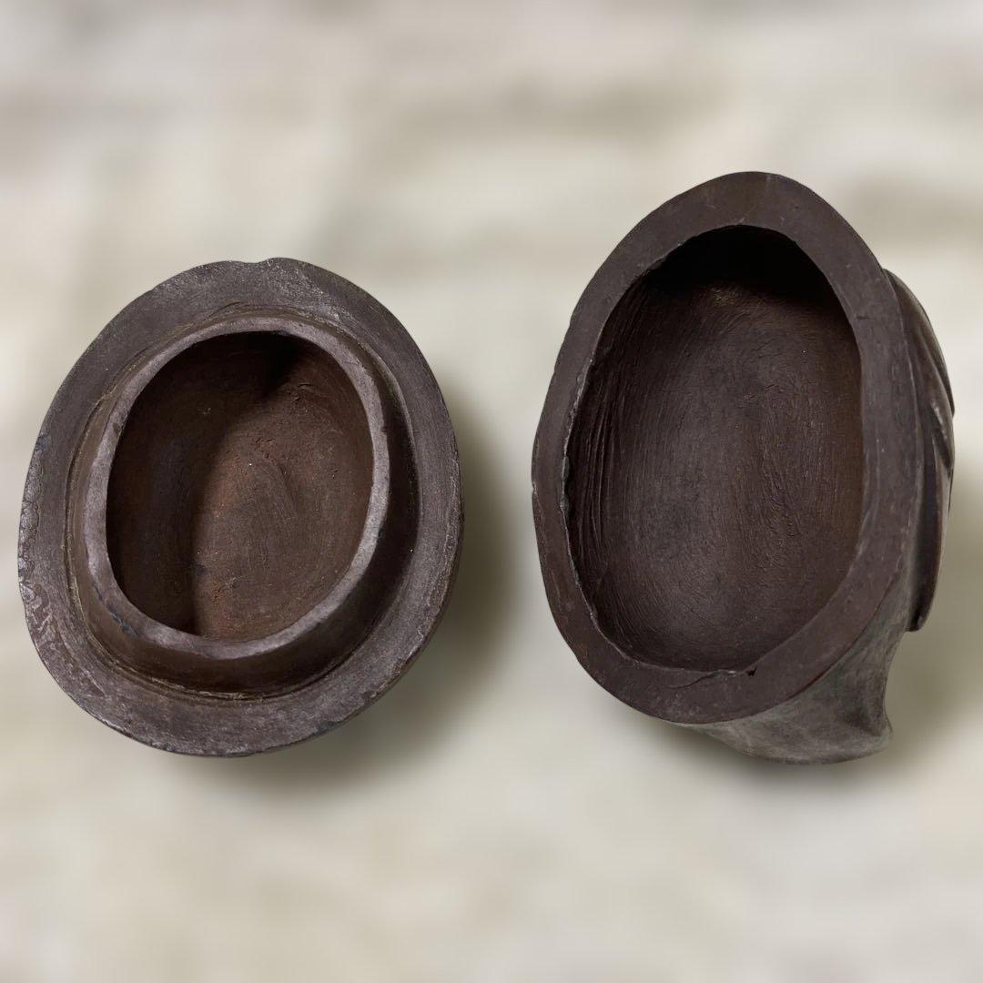 J-3 香合　茶道具　陶器　木箱付き　ホツ有り　アンティーク　美術品　工芸品