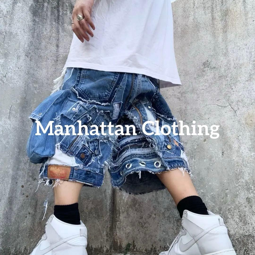 No.615【割引適用済】再構築 リメイク ハーフ パンツ デニム