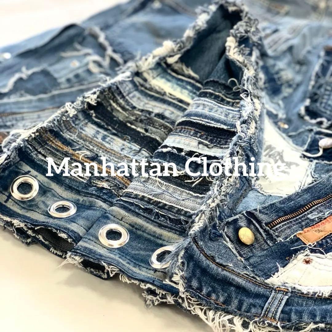 No.615【割引適用済】再構築 リメイク ハーフ パンツ デニム