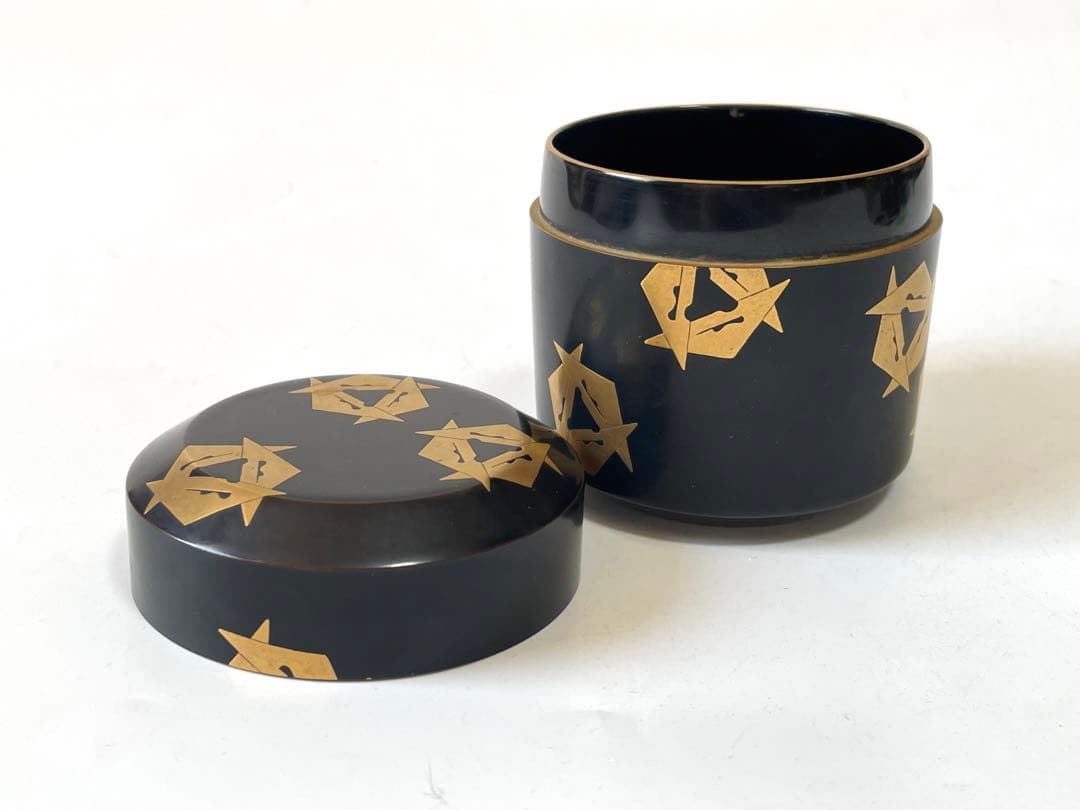 茶道具　二代　前端春斎　雅峯　鱗鶴蒔絵　吹雪　茶入　棗　漆　加賀蒔絵師