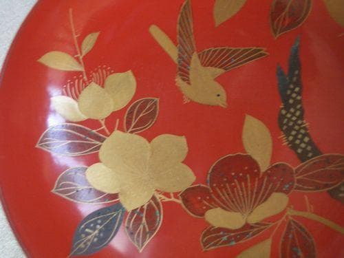 お値下げ！輪島塗 金蒔絵 花鳥 松に鶴紋様 三重盃 朱塗 漆器 盃杯 酒器