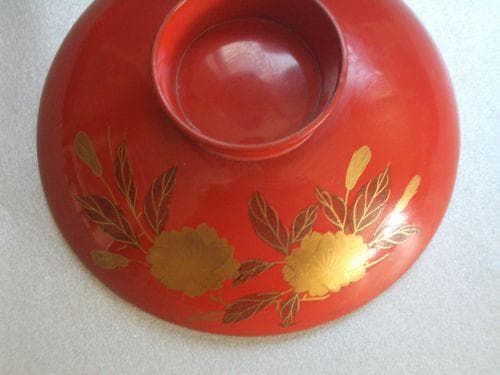 お値下げ！輪島塗 金蒔絵 花鳥 松に鶴紋様 三重盃 朱塗 漆器 盃杯 酒器