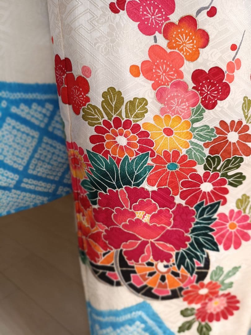 正絹☆絞り☆水色の着物単品