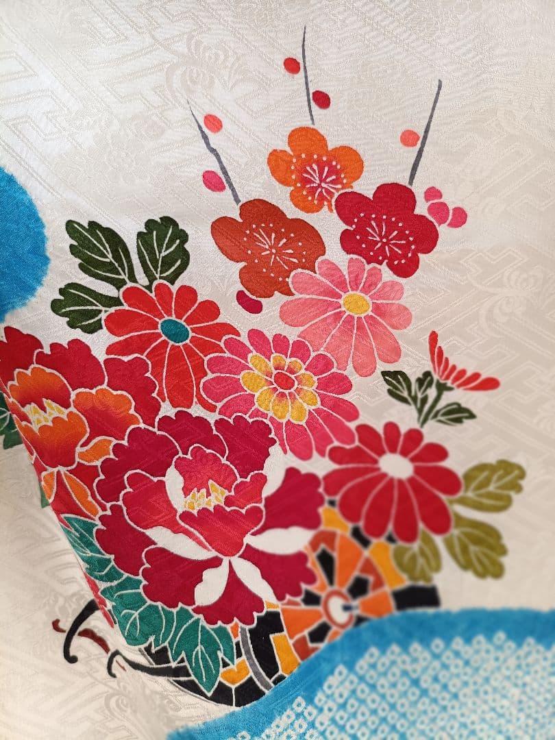 正絹☆絞り☆水色の着物単品