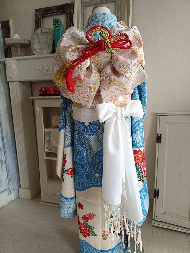 正絹☆絞り☆水色の着物単品