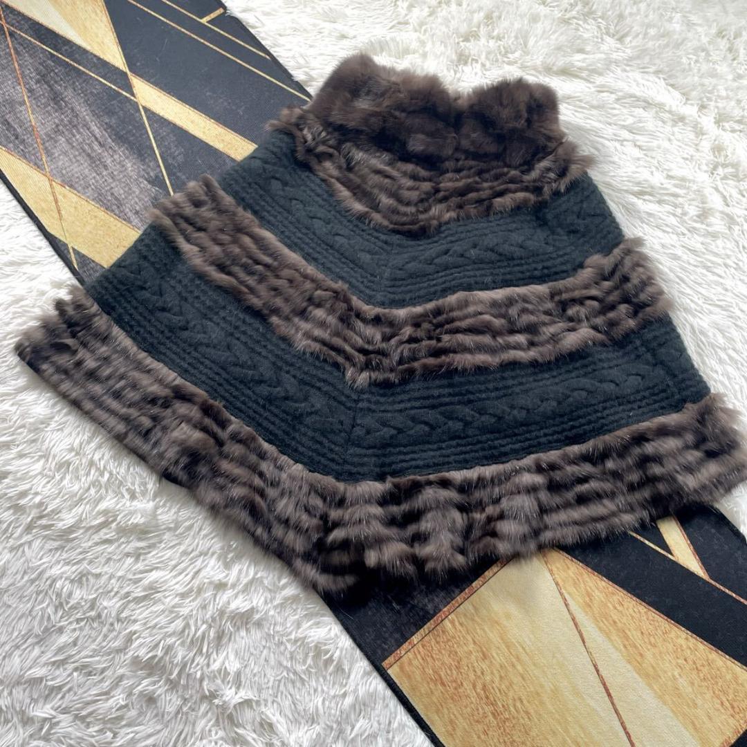 ロシアンセーブル/カシミヤ ポンチョ/ケープ 最高級◎ 本毛皮 ファーコート