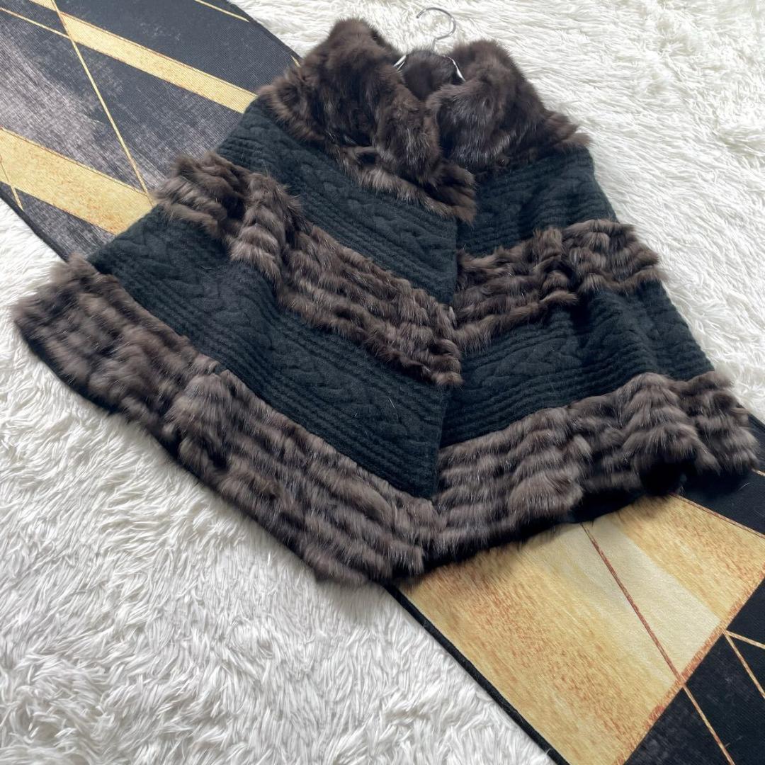 ロシアンセーブル/カシミヤ ポンチョ/ケープ 最高級◎ 本毛皮 ファーコート