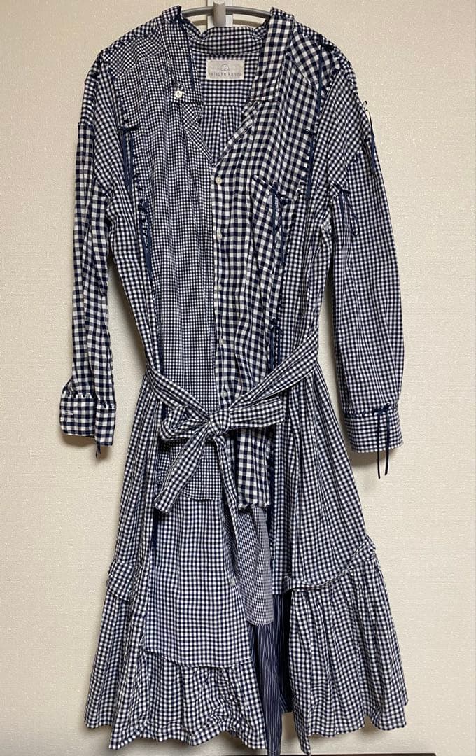 ★keisukekanda リボン縫い　チェックシャツワンピース　未使用