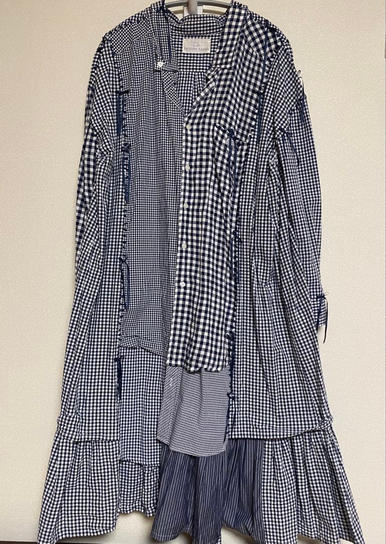 ★keisukekanda リボン縫い　チェックシャツワンピース　未使用