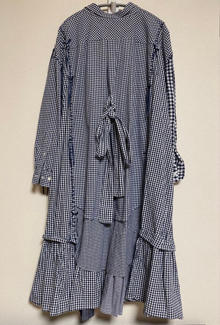 ★keisukekanda リボン縫い　チェックシャツワンピース　未使用