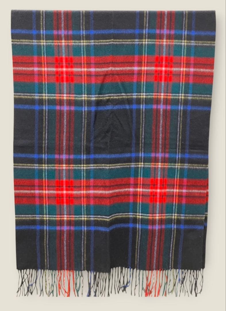 ブラックスチュアート柄 カシミア70cm広幅ストール フワフワなめらかZARUD