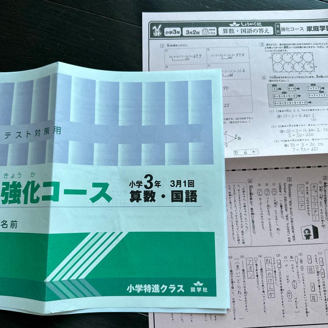 奨学社　小3 強化コース　算数国語　しょうがく社