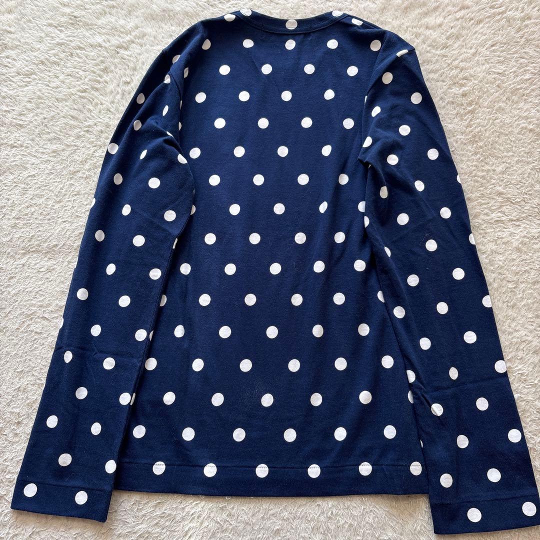 PLAY コムデギャルソン ドット柄ロンT ハートワッペン　ネイビー　M