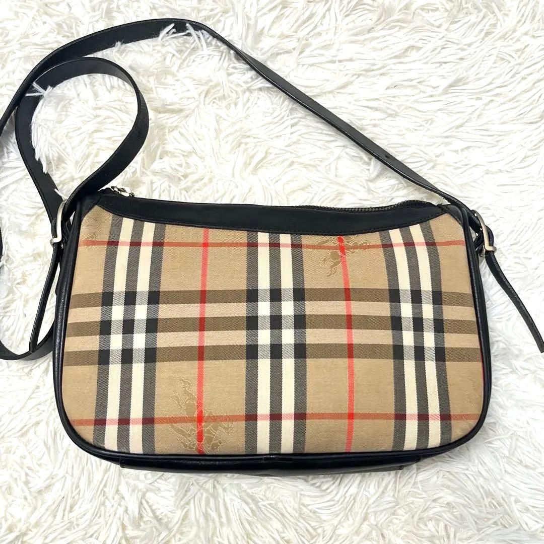 バーバリー ショルダーバッグ ノバチェック シャドーホース ホースロゴ ブラック