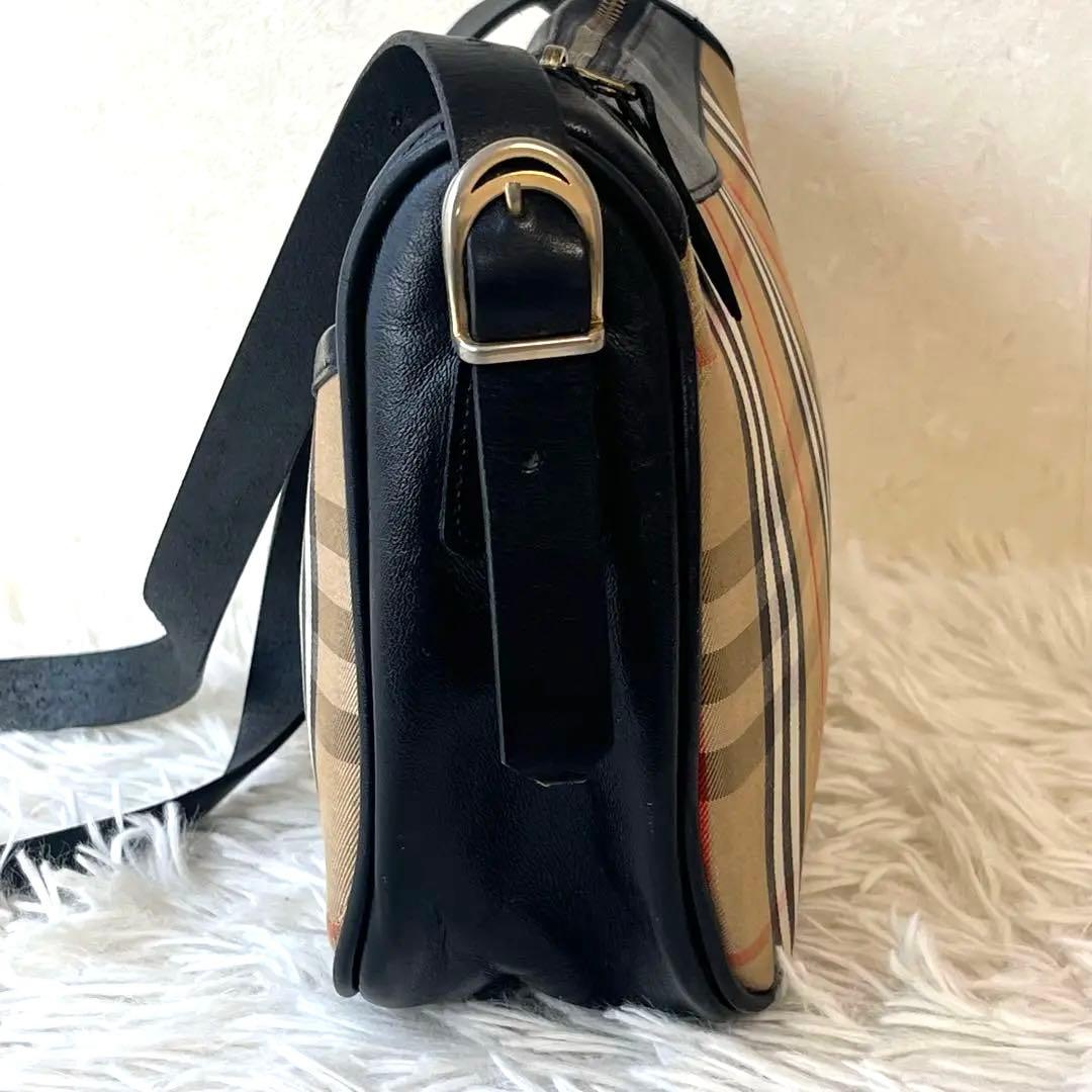 バーバリー ショルダーバッグ ノバチェック シャドーホース ホースロゴ ブラック
