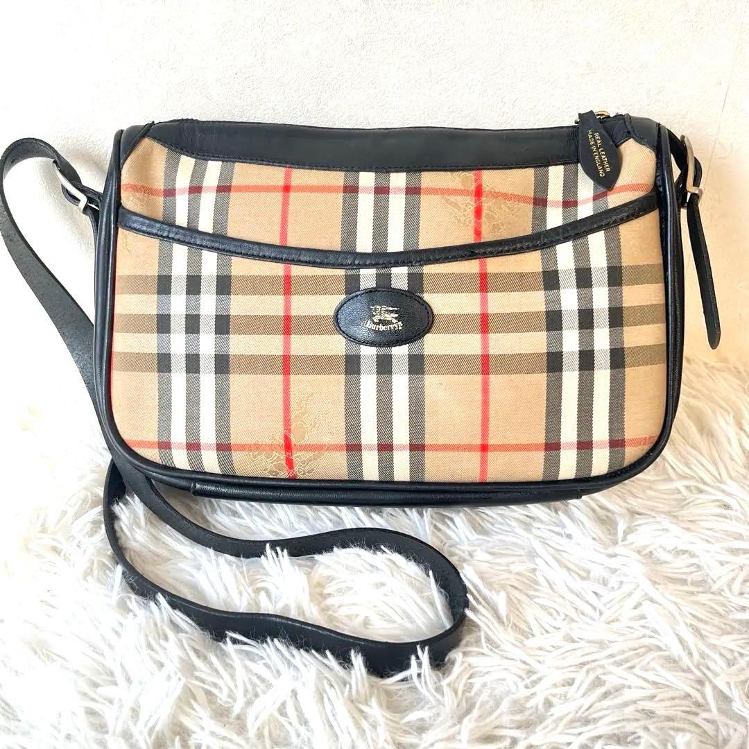 バーバリー ショルダーバッグ ノバチェック シャドーホース ホースロゴ ブラック