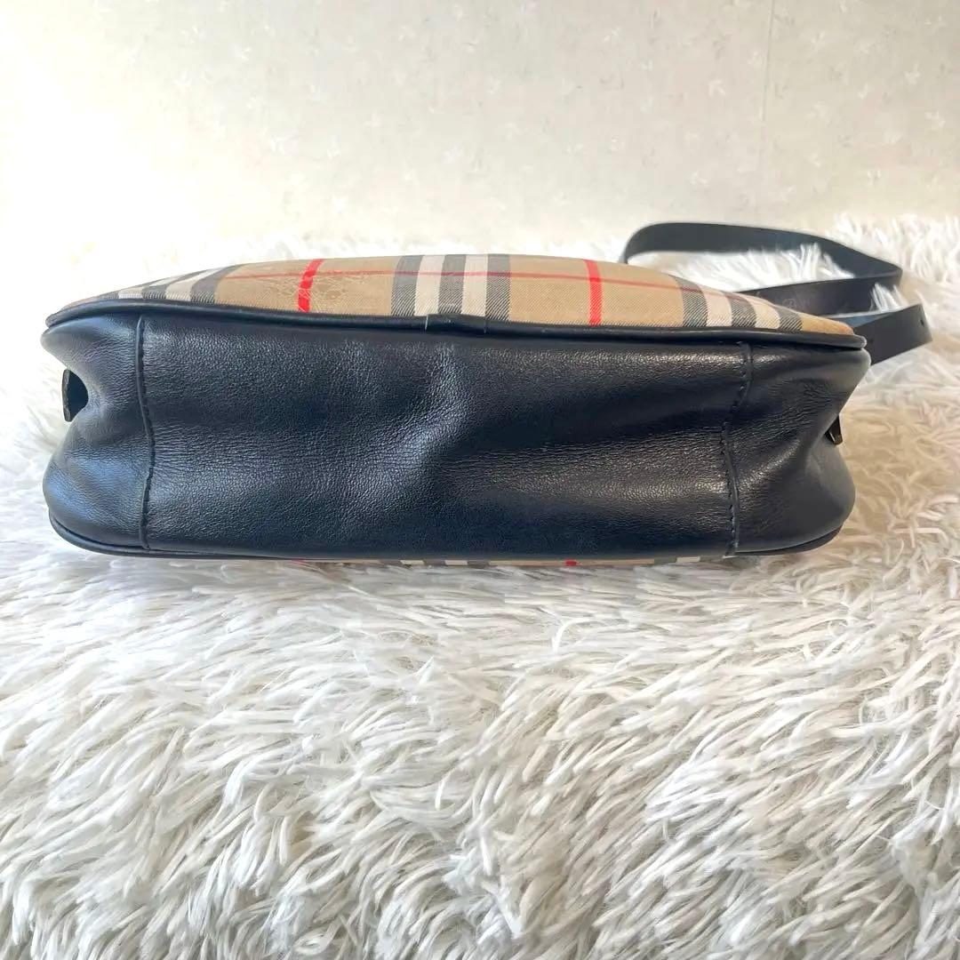 バーバリー ショルダーバッグ ノバチェック シャドーホース ホースロゴ ブラック