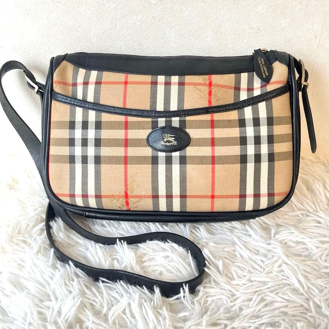 バーバリー ショルダーバッグ ノバチェック シャドーホース ホースロゴ ブラック