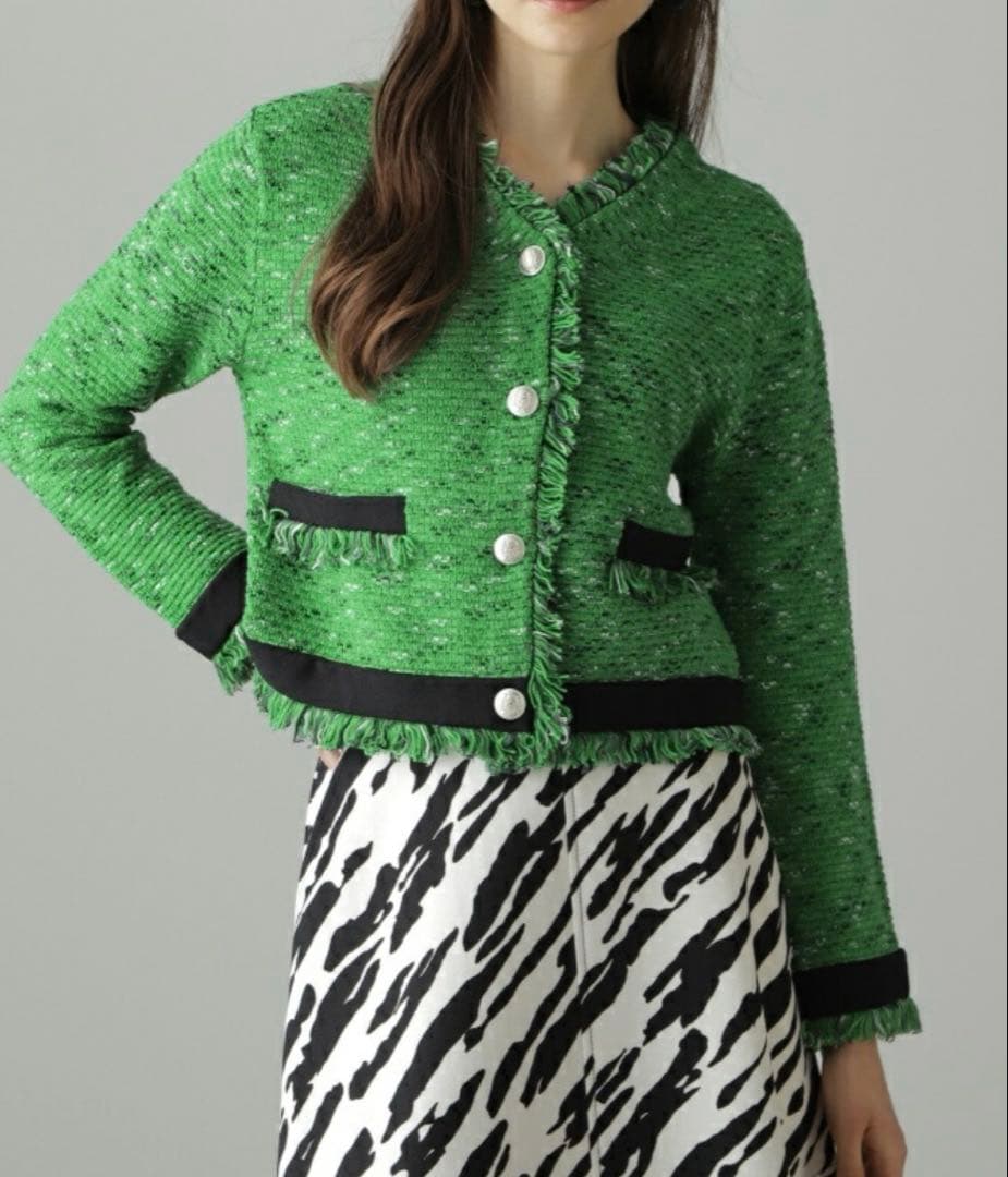 ピンキー＆ダイアン　カスリツイードカーディガン シーグリーン　定価29700
