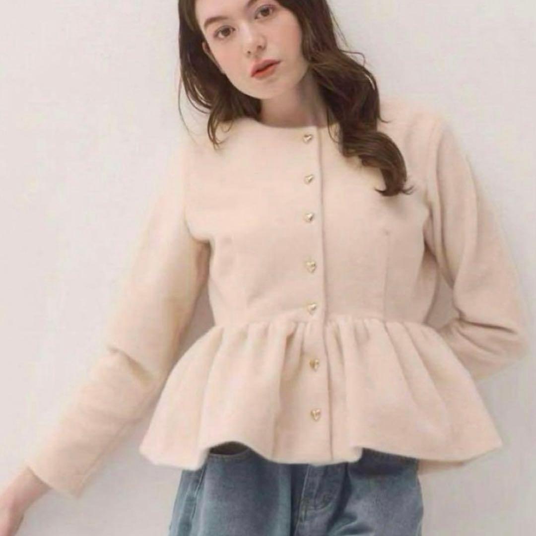 muguet heart button peplum tops ピンク　ペプラム