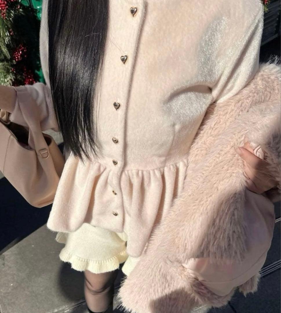 muguet heart button peplum tops ピンク　ペプラム