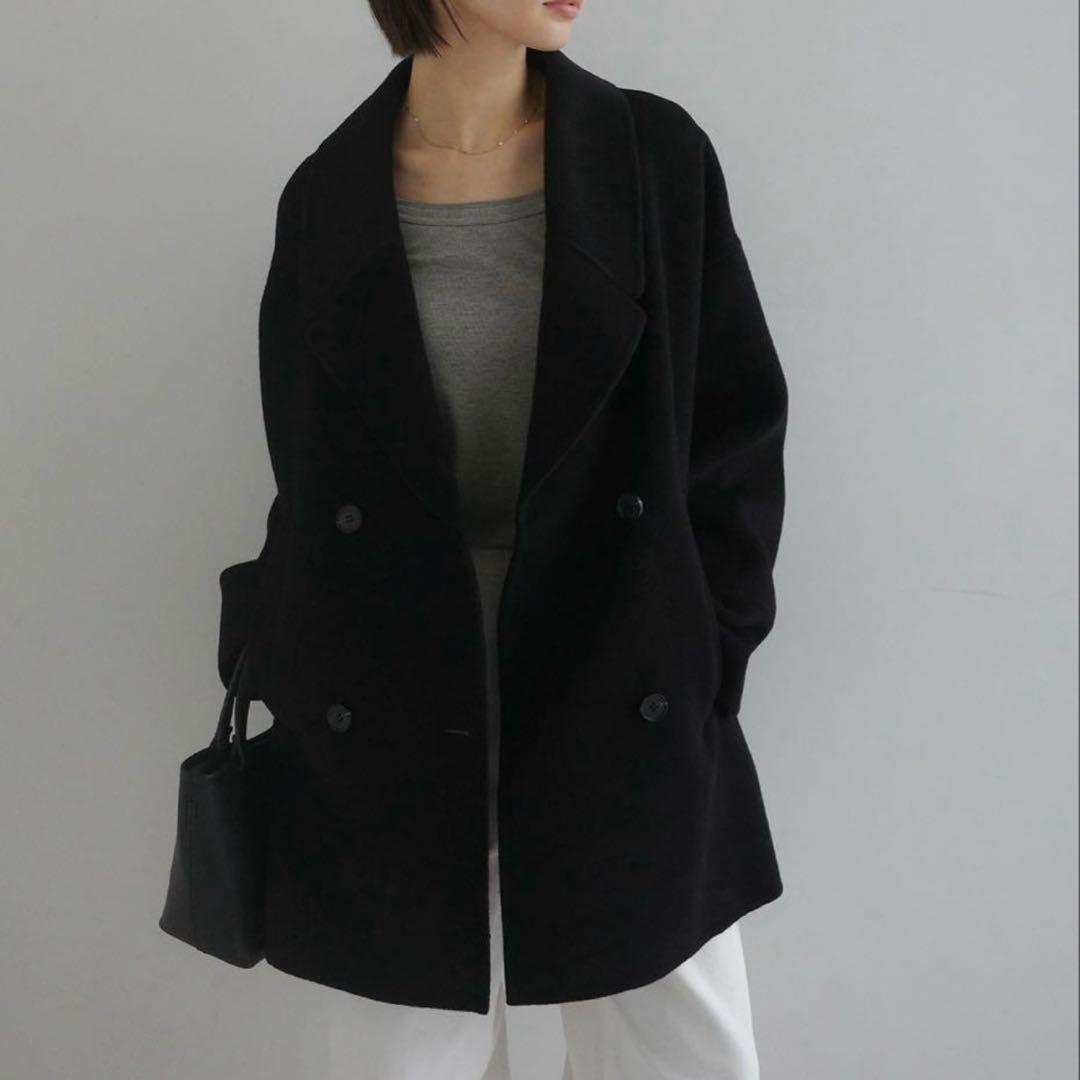 10%off中♡evernavy リバーPコート ダブルブレスト M 黒　極美品
