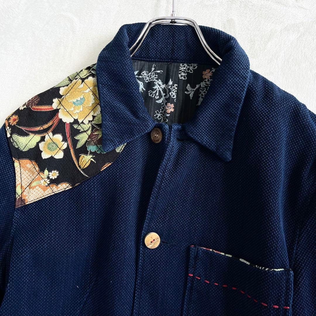 ポケまるこBLUE TRICK カバーオール ジャケット 濃紺 刺し子