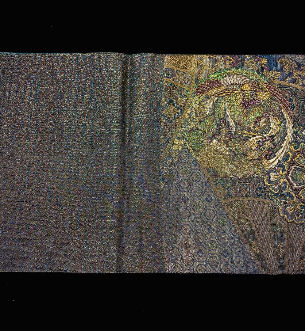 【未使用品】陽文綴 袋帯 青緑 宝相華鳳凰 キラキラ　六通