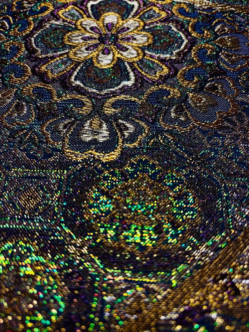 【未使用品】陽文綴 袋帯 青緑 宝相華鳳凰 キラキラ　六通