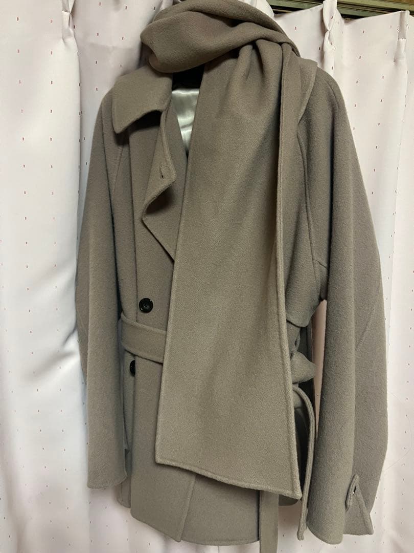 【HIGH QUALITY】スカーフ付きウールミドルコート スカーフ セット