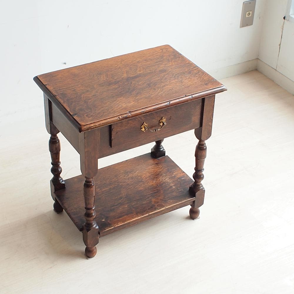 英国アンティーク オーク材 オケージョナルテーブル 引出付き サイドチェスト