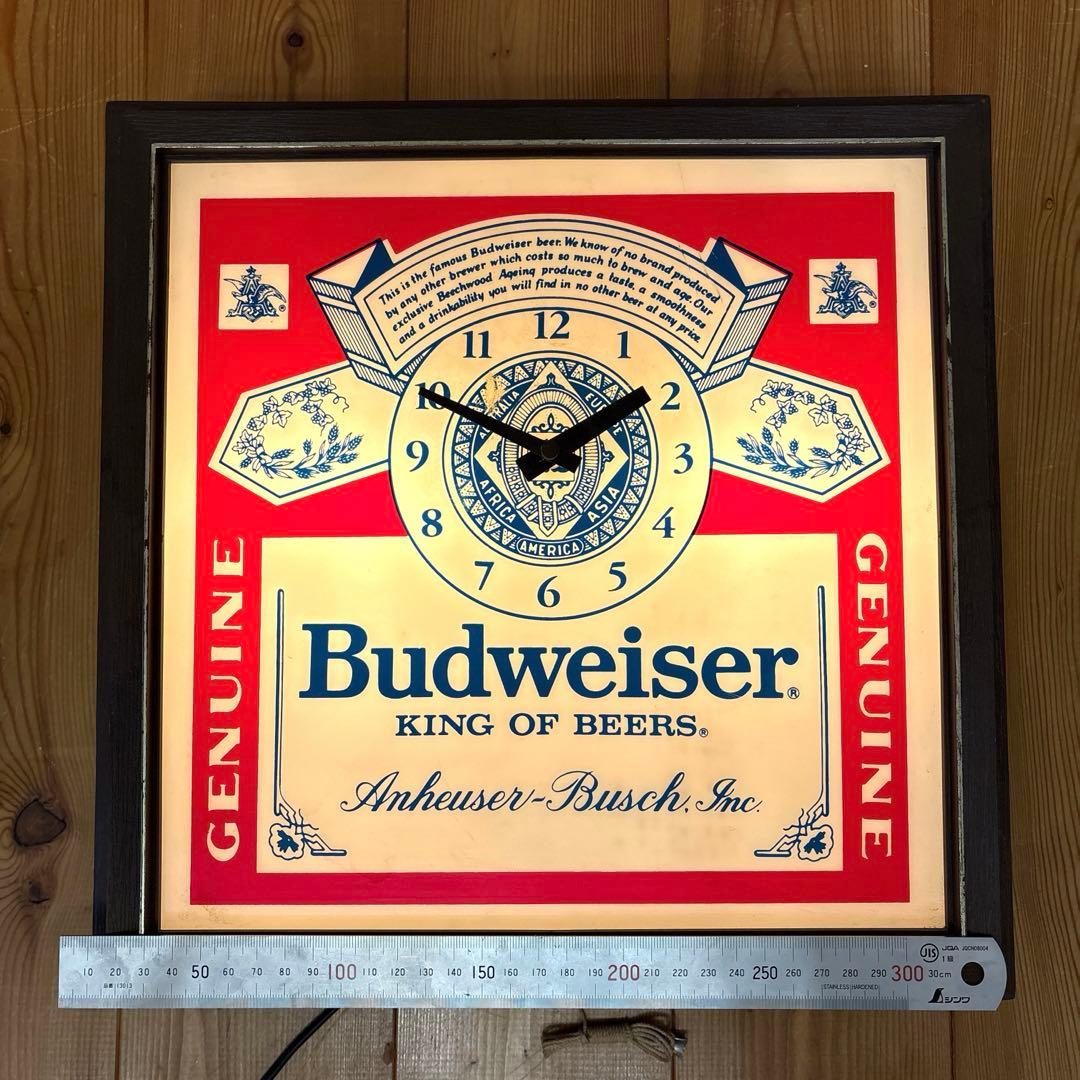 81年　バドワイザー　ライトアップ　看板　時計　クロック　バーランプ ガレージ