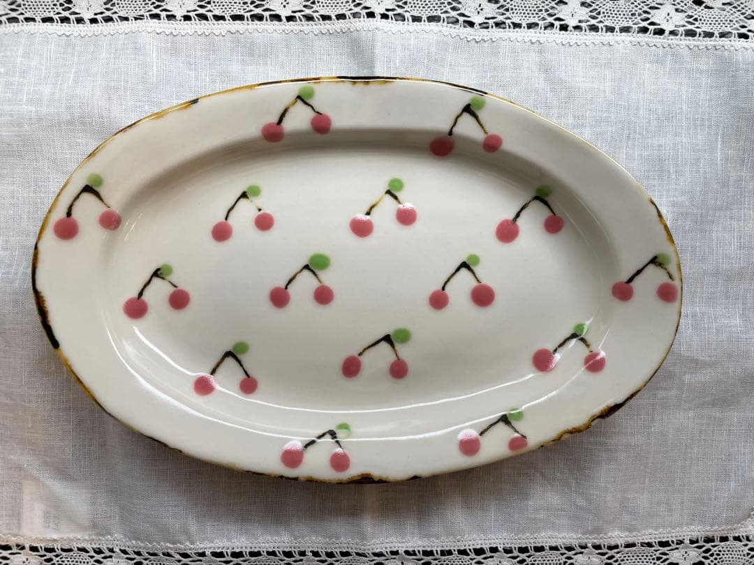 あ*い様 石木文　いしきふみ　チェリー柄オーバルプレート