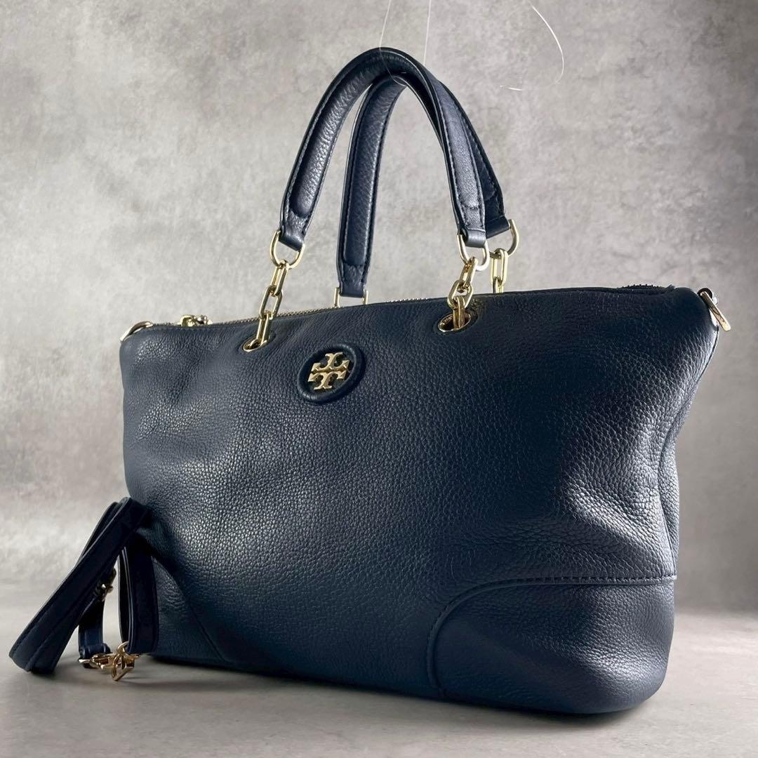 バッグ Tory Burch Amanda Navy Leather 2Way Bag