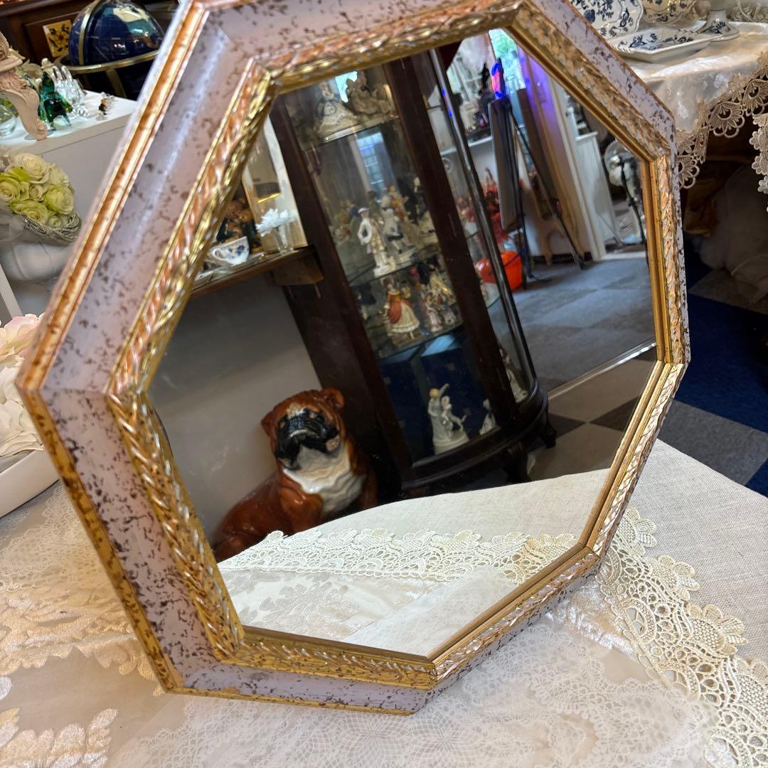 イタリア製金色装飾八角鏡