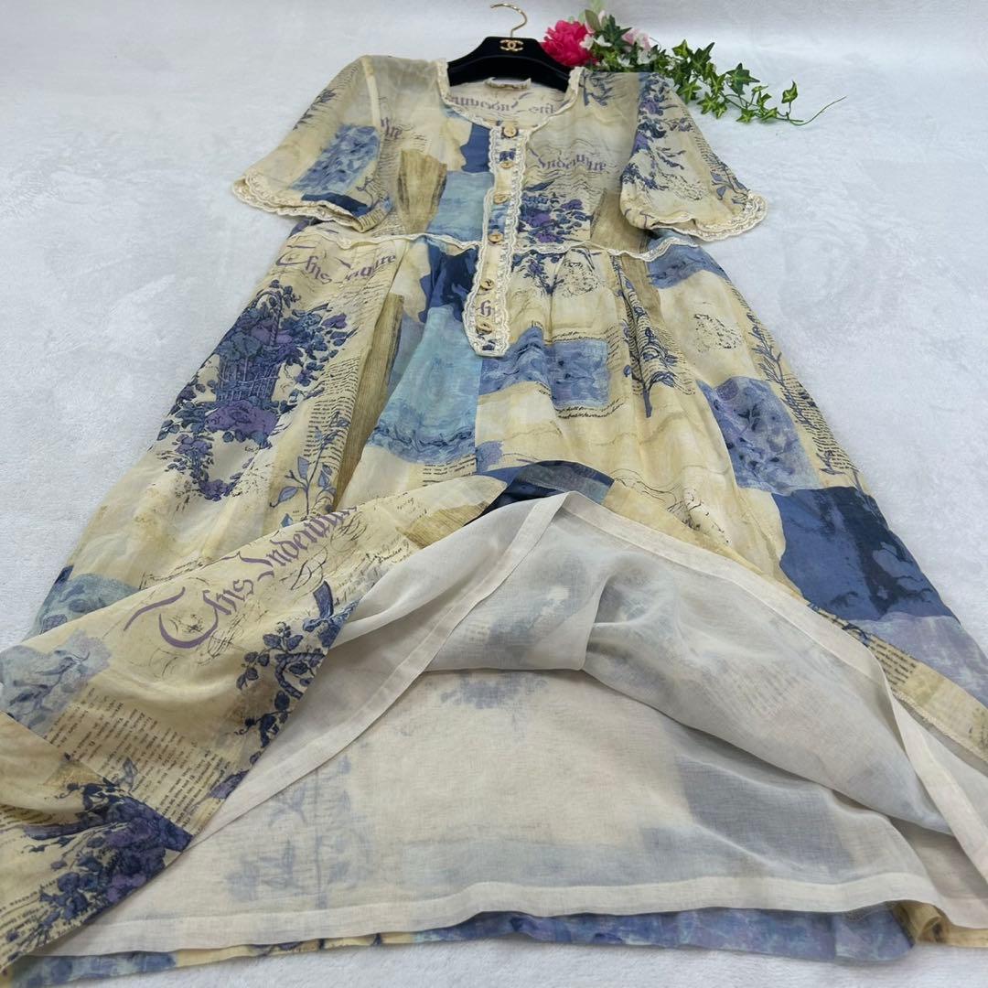 R125 美品 XL 46 ロッサ 透け感 絵柄 ロングワンピ レディース