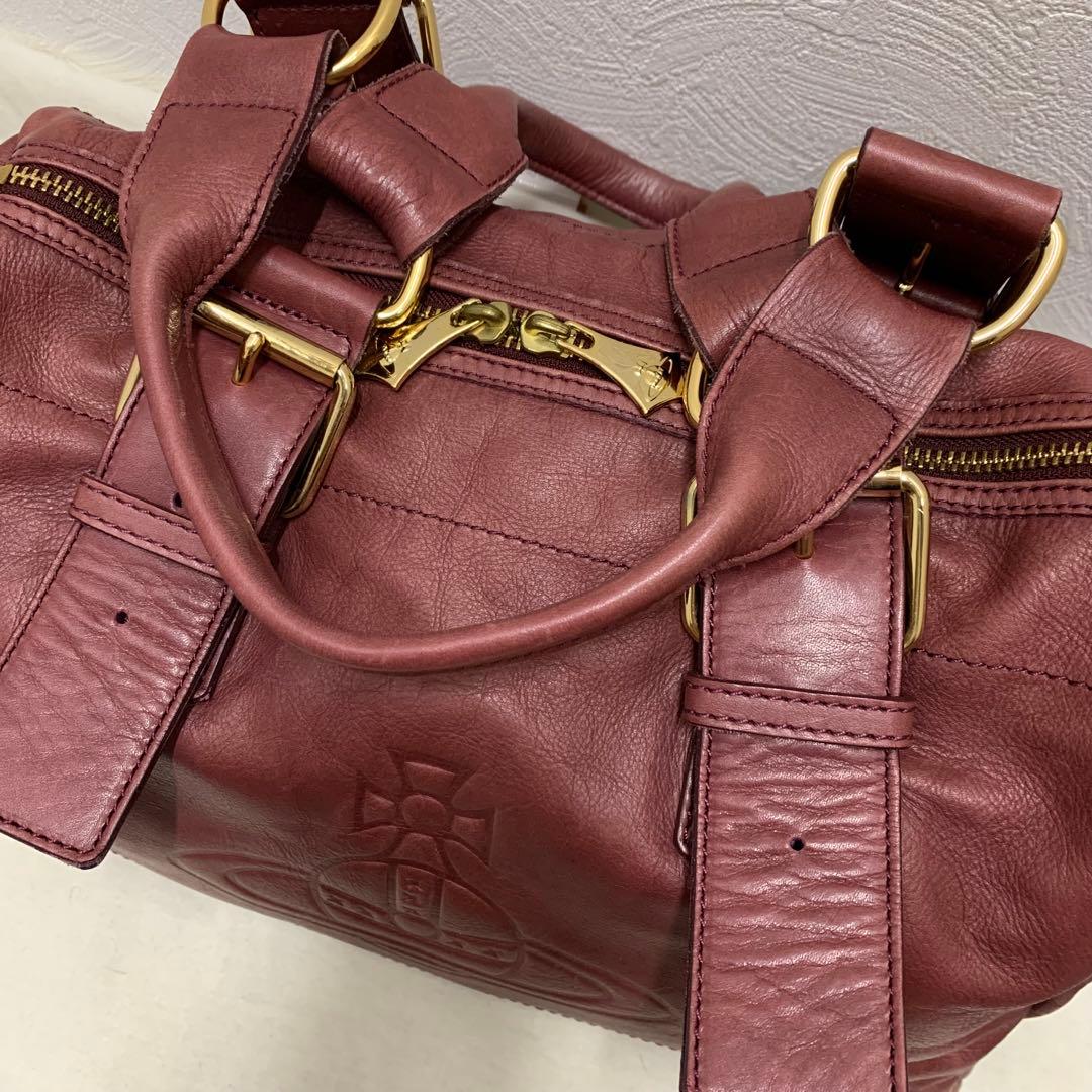 ヴィヴィアン レザー　ハンドバッグ ミニボストン　型押し ボルドー