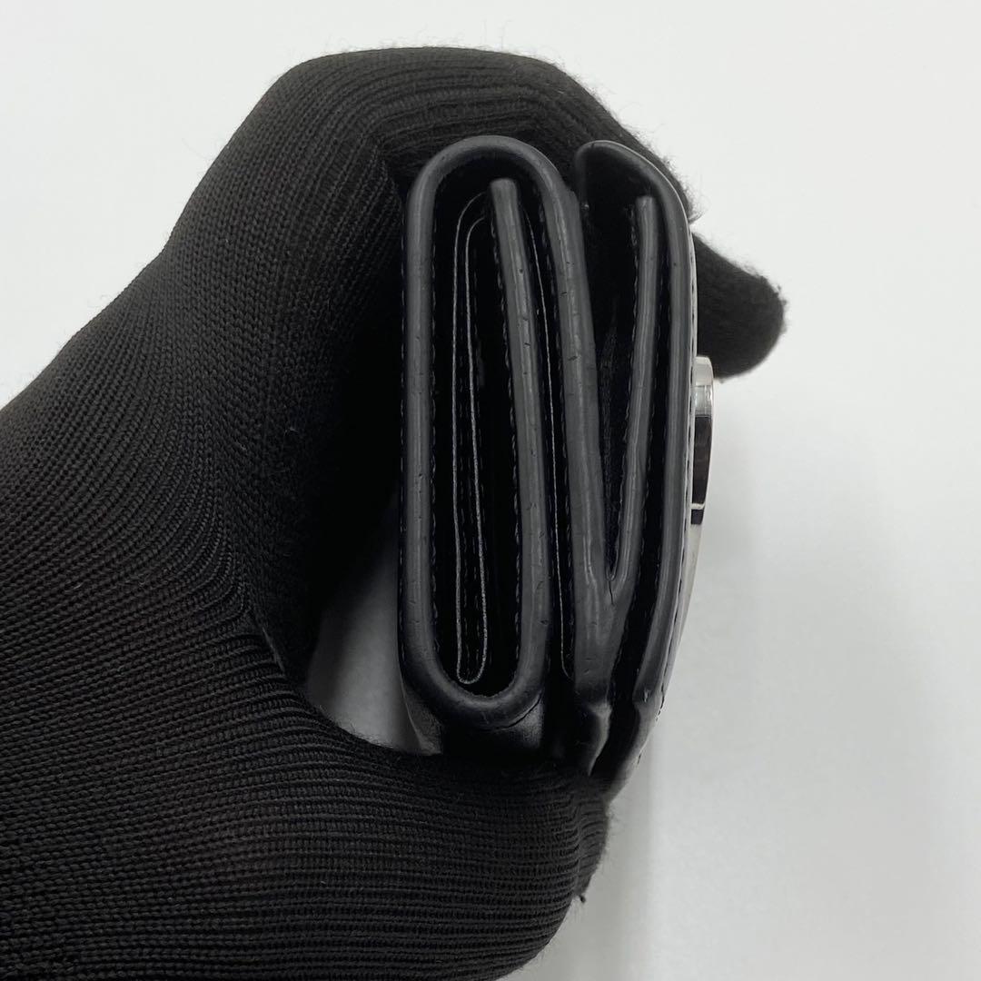 極美品　DISEL 三つ折り財布　1dr オーバル　ロゴ金具　レザー　ブラック