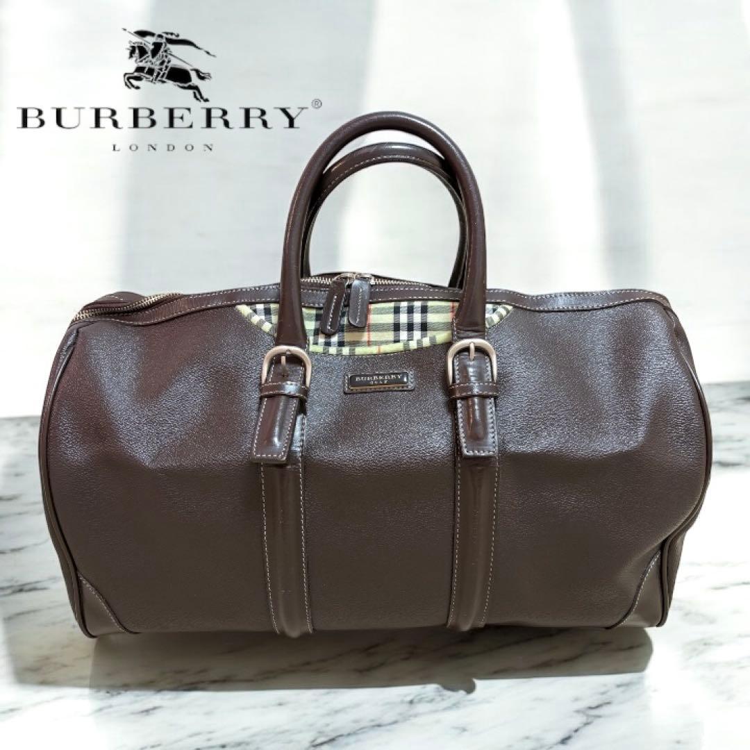 み*ん様 BURBERRY GOLFノバチェック レザー ボストンバッグ 旅行