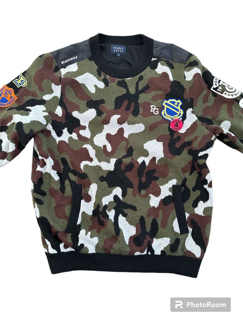 パーリーゲイツ カモフラ迷彩柄ワッペン防寒防風メンズ６LL