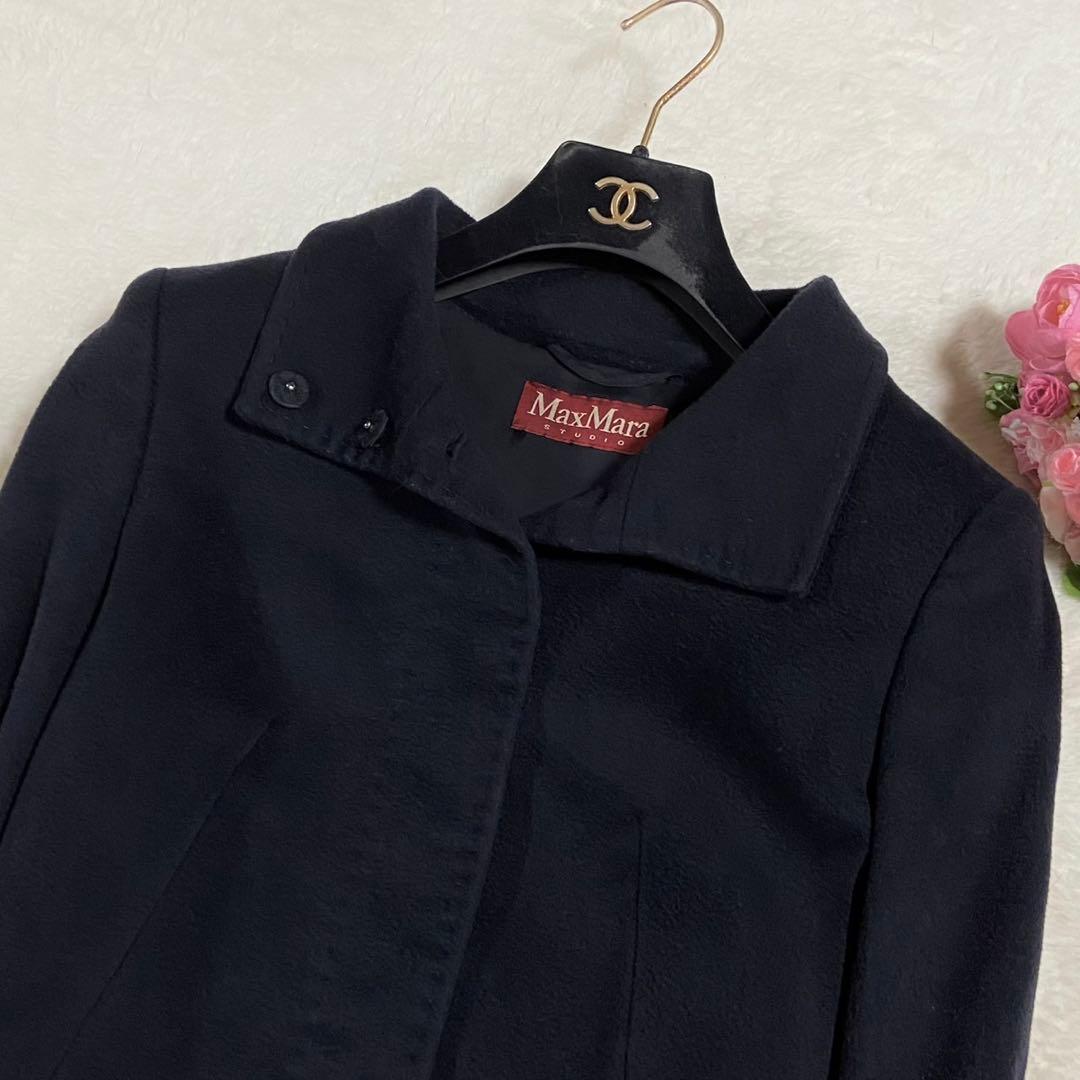 美品● MaxMara マックスマーラ ロングコート ウール ネイビー 40